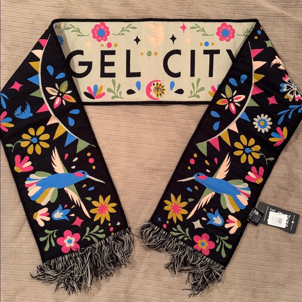 Angel City Football Club Heritage Month Black Floral & Hummingbird Scarf